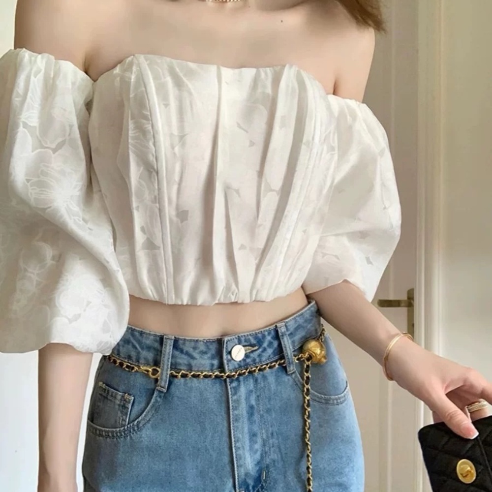 White Off-Shoulder Puff Sleeve Top